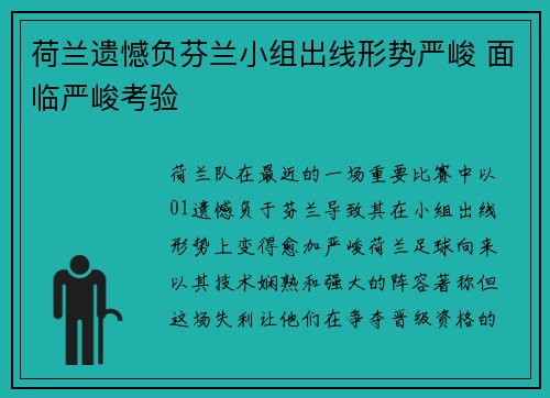 荷兰遗憾负芬兰小组出线形势严峻 面临严峻考验