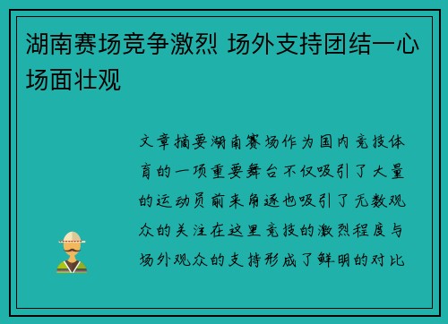 湖南赛场竞争激烈 场外支持团结一心场面壮观