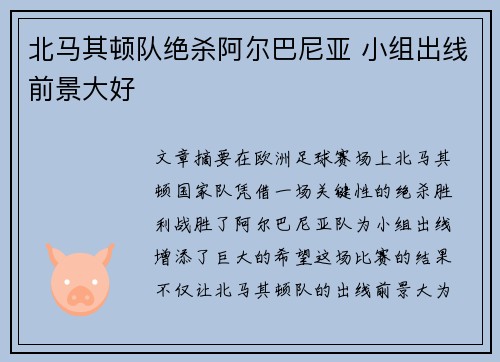 北马其顿队绝杀阿尔巴尼亚 小组出线前景大好