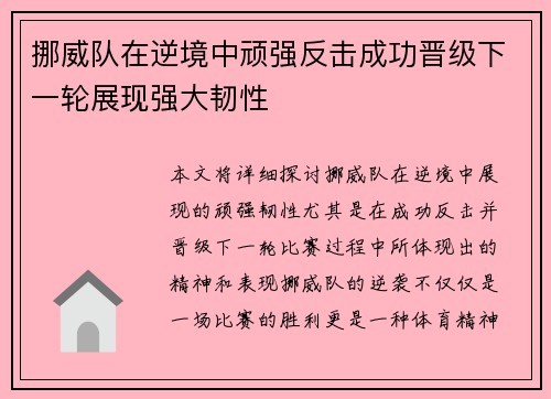 挪威队在逆境中顽强反击成功晋级下一轮展现强大韧性