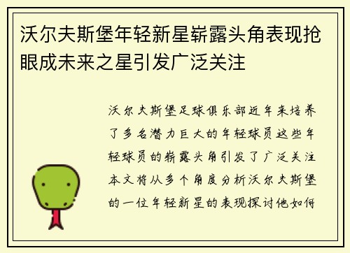 沃尔夫斯堡年轻新星崭露头角表现抢眼成未来之星引发广泛关注